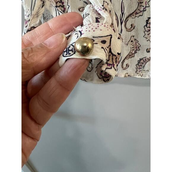 Tory Burch Sophie Coquette Off-the-Shoulder Peasant Blouse Silk boho top Sz-0 - Picture 9 of 10